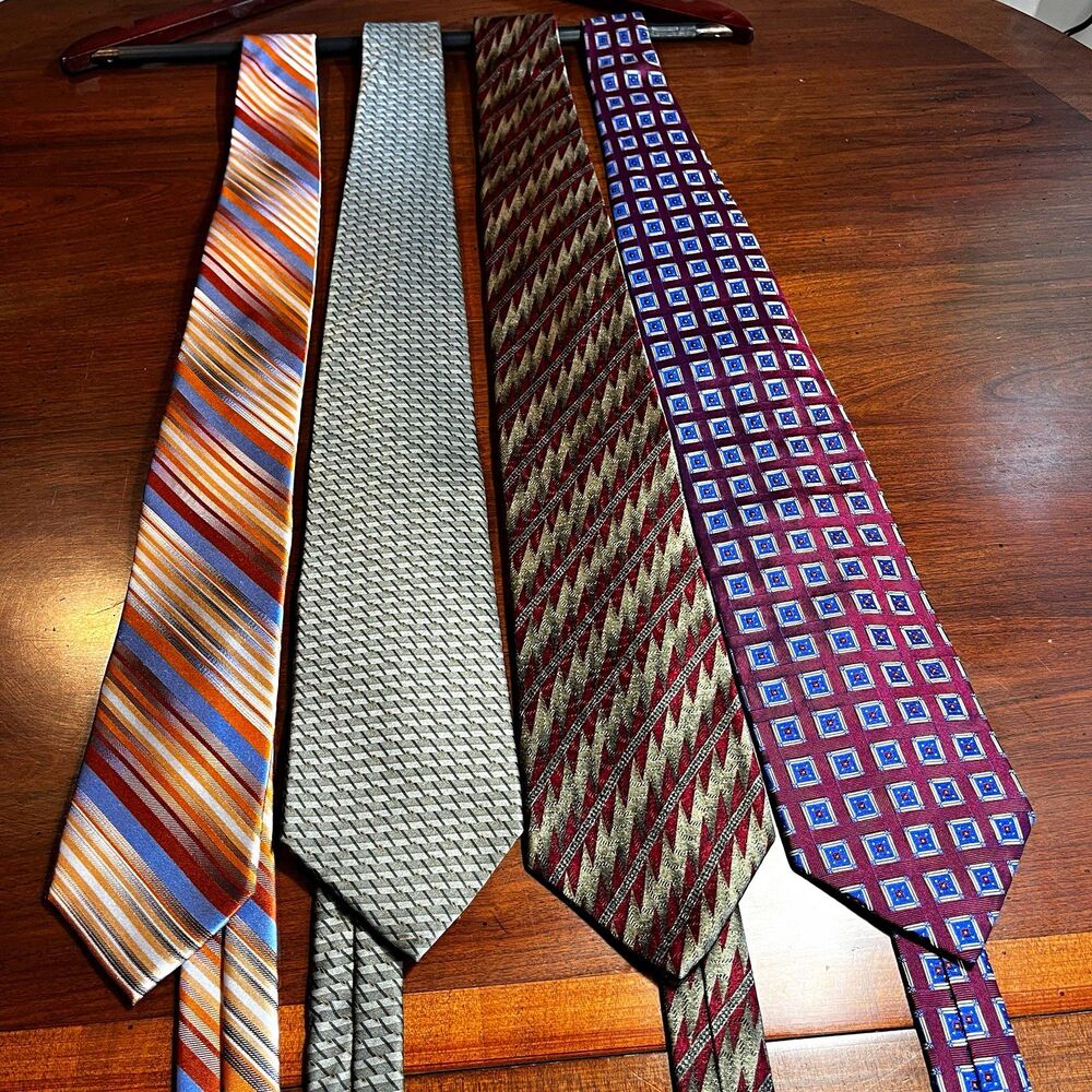 Van Heusen Arrow XMI Nautica 4pc Men’s Designer Silk Tie Lot Geometric Stripe